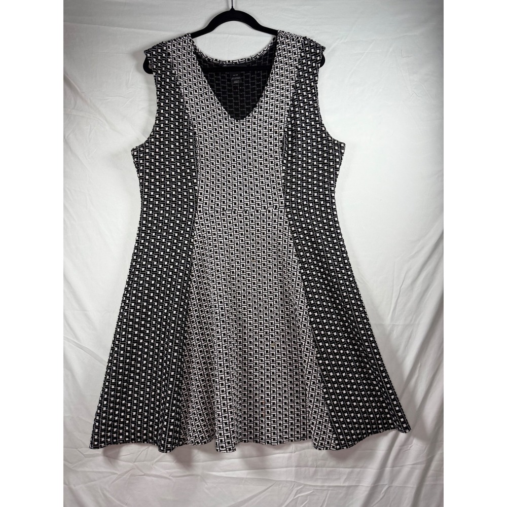 Lane Bryant Black White Geometric‎ Jacquard Knit Fit Flare Dress Plus Size 18/20